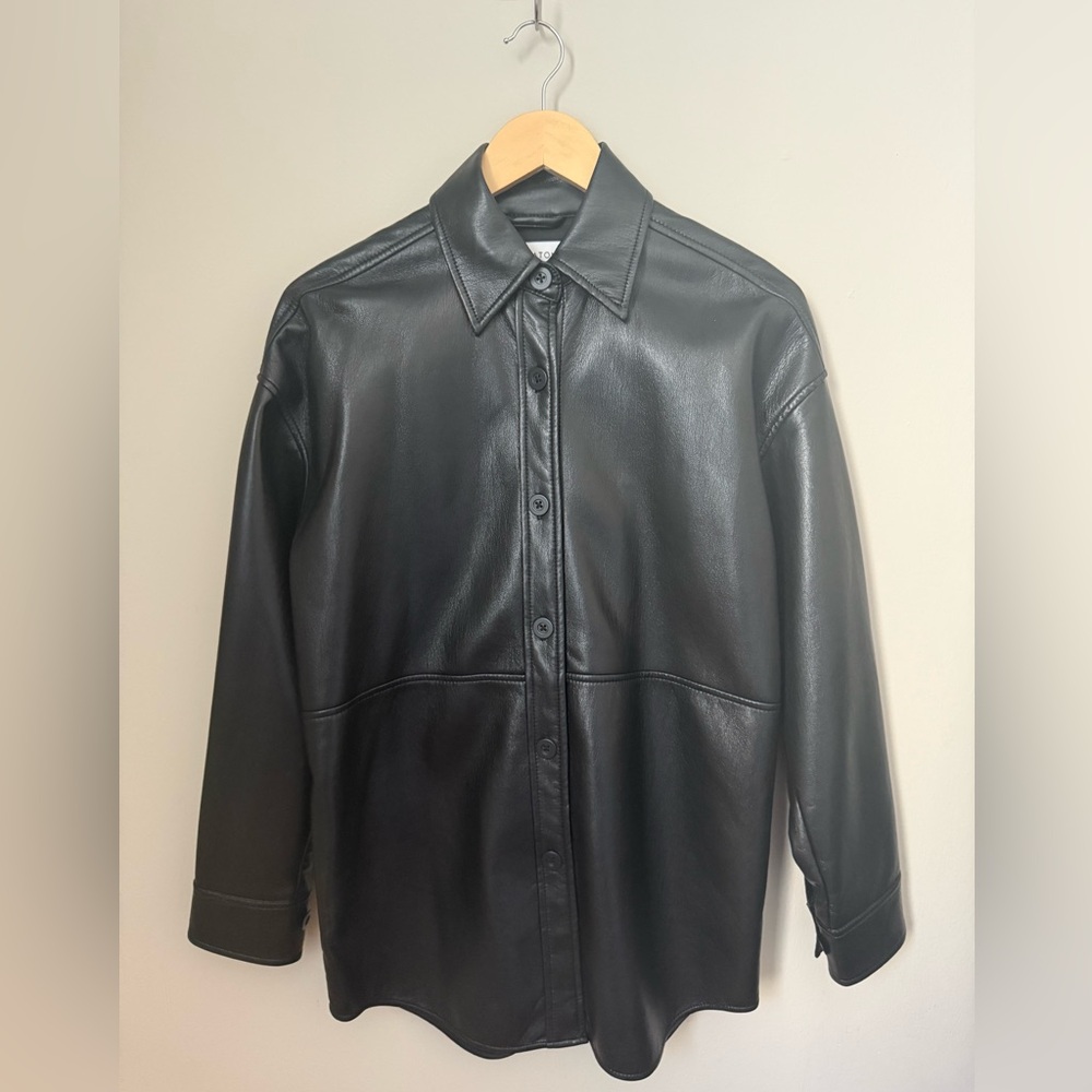 Aritzia Babaton Pelli Faux Leather Shirt Jacket Black XS - Picture 2 of 11